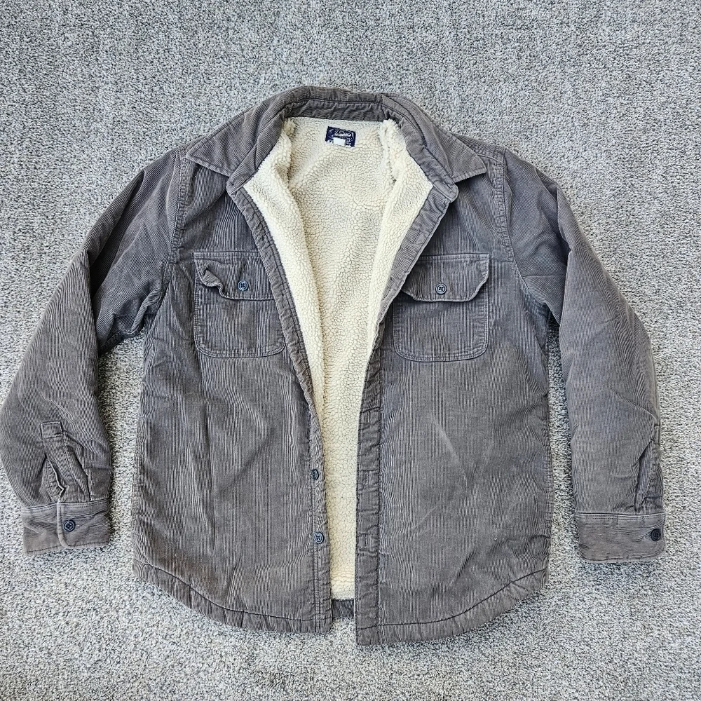 J Crew Men's Sherpa Lined Corduroy Shirt Jacket Brown Button Up Coat Size Medium